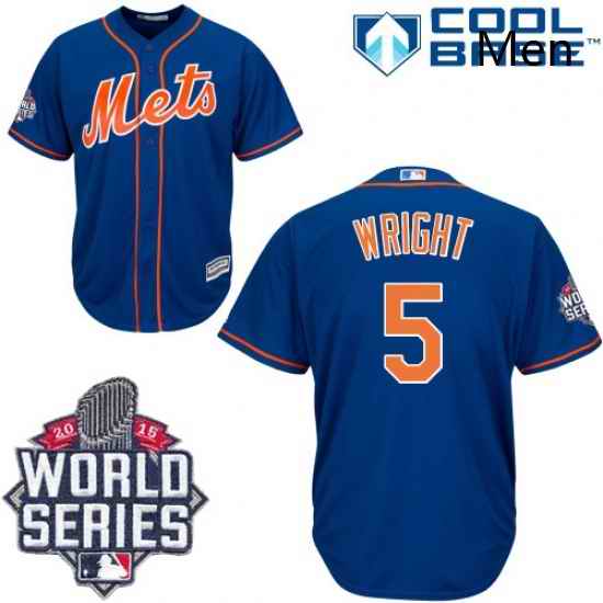 Mens Majestic New York Mets 5 David Wright Authentic Royal Blue Alternate Home Cool Base 2015 World Series MLB Jersey
